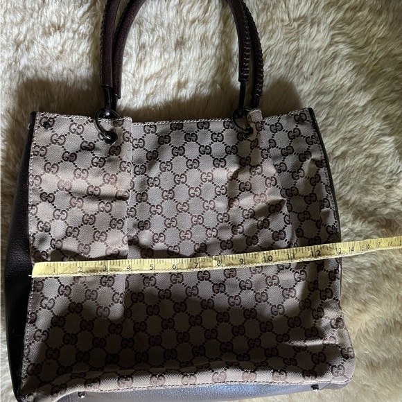 Authentic Gucci Tote Bag GG Canvas Brown Cinghiale Leather Great Condition! - Picture 14 of 16